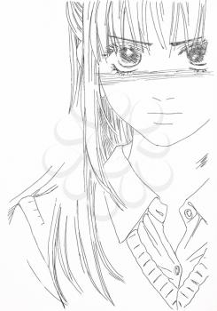 Drawing in the style of anime. Picture of a girl in the picture in the style of Japanese anime