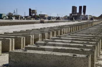 Cinder blocks lie on the ground and dried. on cinder block production plant