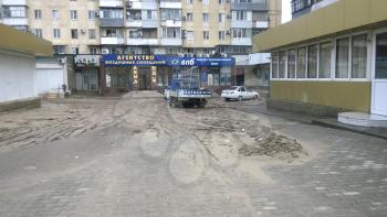 Novorossiysk, Russia - September 16, 2016: Consequences of the strongest downpour in the city of Novorossiysk. Riot of the elements. Mud deposits on the streets.