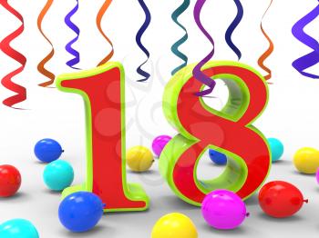 Number Eighteen Party Showing Teenager Birthday Party Or Celebration