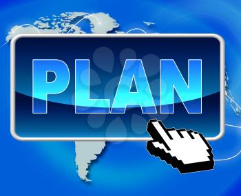 Plan Button Indicating World Wide Web And Website