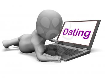 Online Dating Character Laptop Showing Romance And Web Love