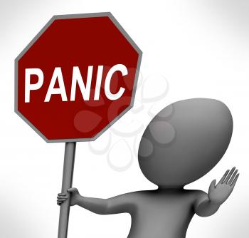 Panic Red Stop Sign Showing Stopping Anxiety Panicking
