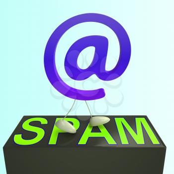 At Sign Spam Showing Malicious Electronic Junk Mail