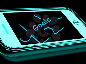 Goals Smartphone Showing Aims Objectives And Targets