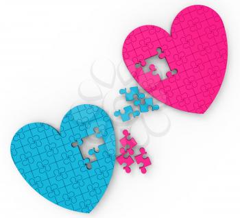 Two Hearts Puzzle Shows Romance, Commitment And Relations