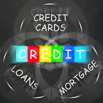 Financial Words Displaying Credit Mortgage Banking and Loans