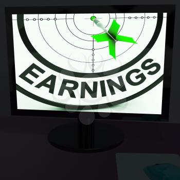Earnings On Monitor Showing Profitable Incomes And Lucrative Profits