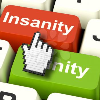 Insanity Sanity Keys Showing Sane And Insane Psychology