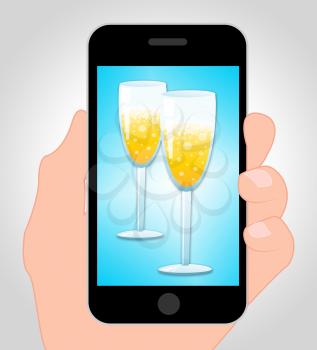 Sparkling Wine Mobile Phone Online Means Party Celebration