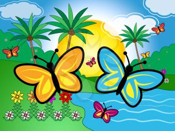 Butterflies On Lake Meaning Green Environmental And Outdoors