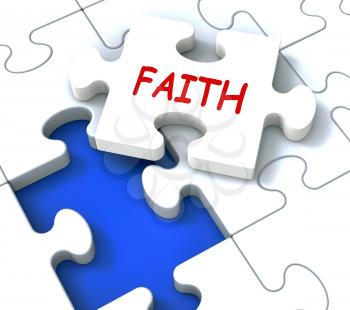 Faith Jigsaw Shows Religious Spiritual Belief Or Trust