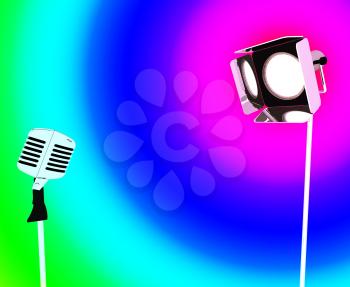 Spotlight And Microphone Showing Concert Entertaining Or Talent