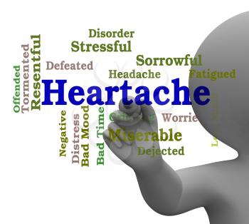 Heartache Word Showing Wordcloud Sadness 3d Rendering