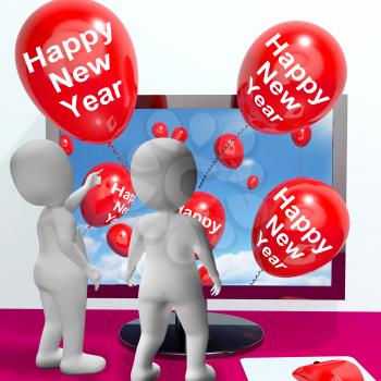 Happy New Year Balloons Showing Online Celebration and Invitations