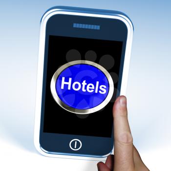 Hotel Button On Phone Showing Travel And Room