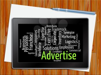 Advertise Word Representing Text Wordcloud And Promoting Tablet