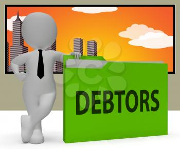Debtors Folder Character Indicating Lender Debt 3d Rendering