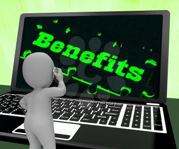 Benefits On Laptop Showing Monetary Compensations 3d Rendering