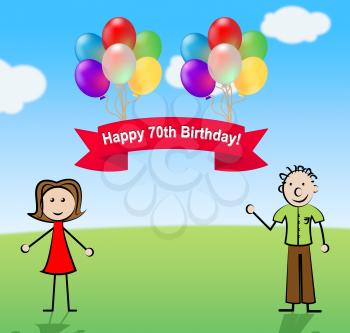 Happy Seventieth Birthday Party Celebration Balloons 3d Illustration
