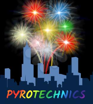 Pyrotechnics Over City Silhouette Meaning Festive Party Fireworks