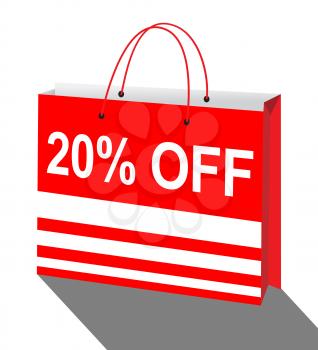 Twenty Percent Off Shopping Bag Means Discount 3d Illustration