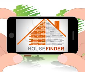 House Finder Phone Indicating Search For And Household 3d Illustration