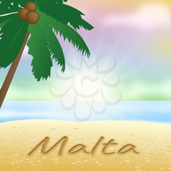 Malta Beach With Palm Tree Holiday Means Sunny 3d Illustration