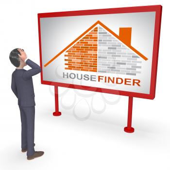 House Finder Sign Indicating Search For And Household 3d Rendering