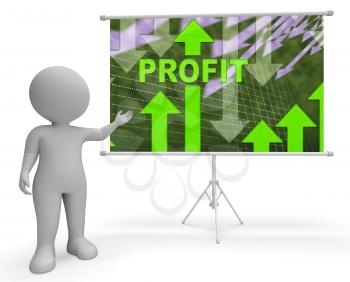 Profit Graph Character Showing Growth Earning And Income 3d Illustration