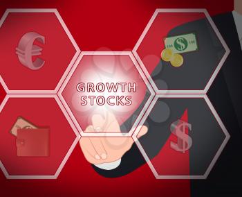 Growth Stocks Icons Displays Rising Shares 3d Illustration