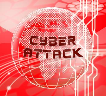 Cyberattack Malicious Cyber Hack Attack 3d Illustration Shows Internet Spyware Hacker Warning Against Virtual Virus