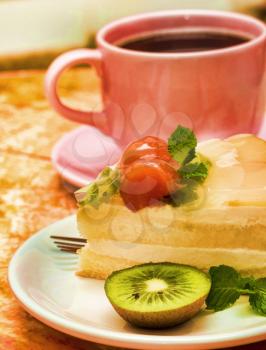 Strawberry Cake Coffee Showing Drink Coffees And Gateau