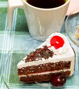 Black Forest Cake Representing Coffee Break And Creamy