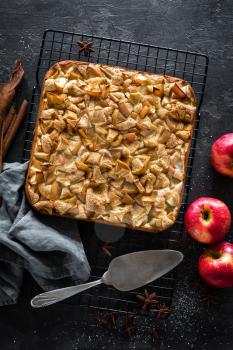 Apple pie with cinnamon, top view
