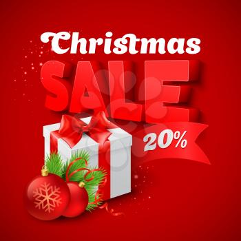 Christmas Sale with  gift box. Vector illustration EPS 10