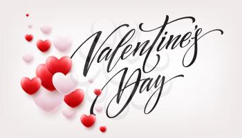Happy valentines day lettering with red hearts balloon background. Vector illustration EPS10