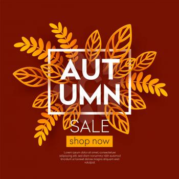 Fall sale background design with colorful paper cut autumn leaves. Vector illustration EPS10