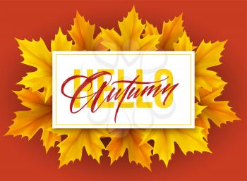 Autumn poster with lettering and yellow autumn maple leaves. Vector illustration EPS10