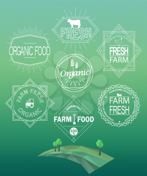 Vector farm fresh logos and emblems in outline style. Set of Retro Vintage Insignias and Logotypes. Labels, Badges, Frames and Other Design Elements.