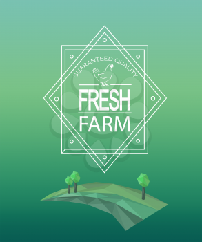 Vector farm fresh logotype in outline style. Geometric crystal farmer field and trees in polygon style.