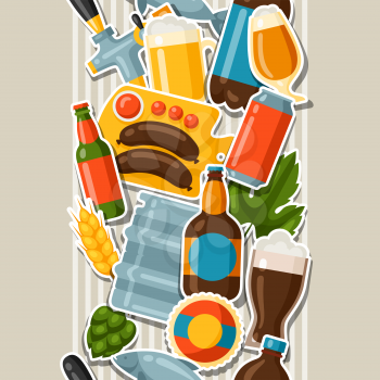Seamless pattern with beer stickers and objects.