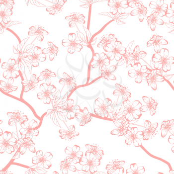 Cherry blossom vector background. (Seamless flowers pattern).