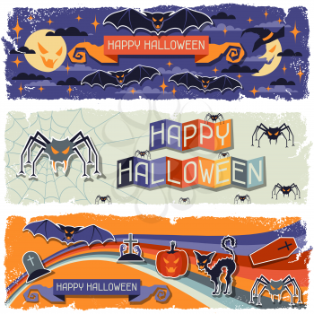 Happy Halloween grungy retro horizontal banners.