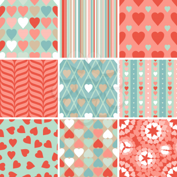 Vector set of 9 Valentine's Day heart patterns.