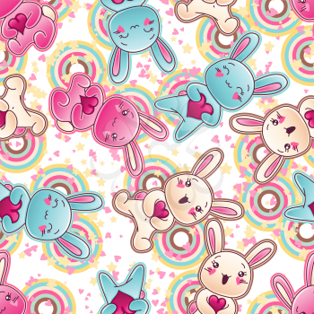 Seamless kawaii child pattern with cute doodles.