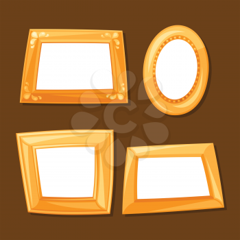 Set of gold various frames on brown background.
