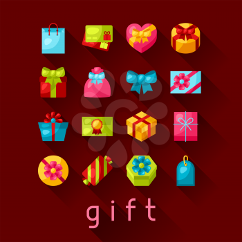 Celebration icon set of colorful gift boxes.