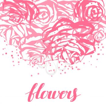 Card template with pink roses. Image for wedding invitations, romantic cards, posters.