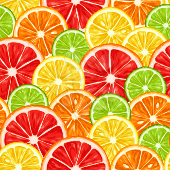 Seamless pattern with citrus fruits slices. Mix of lemon lime grapefruit and orange.